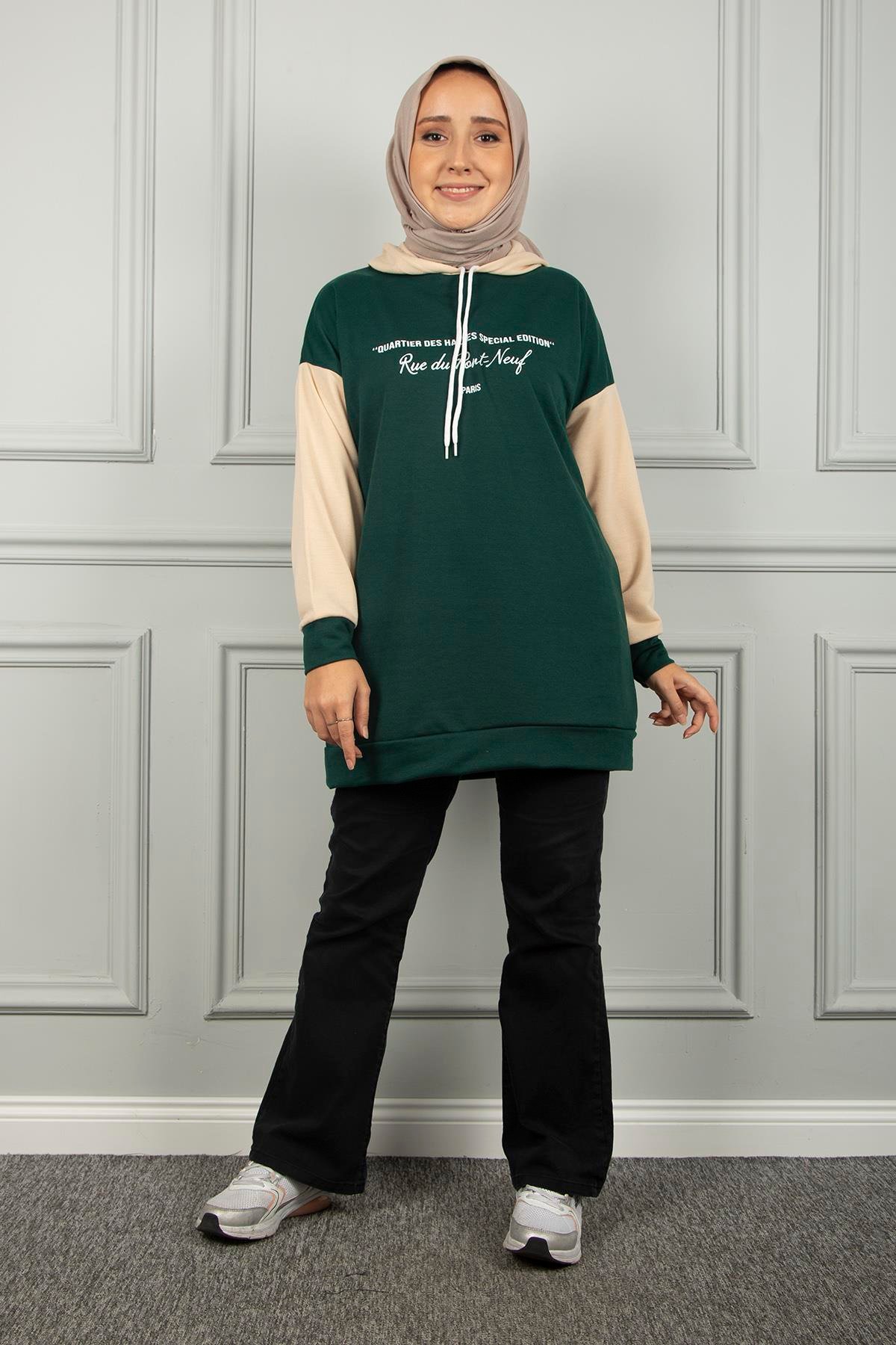 Kadın Haki Kapüşonlu Sweatshirt