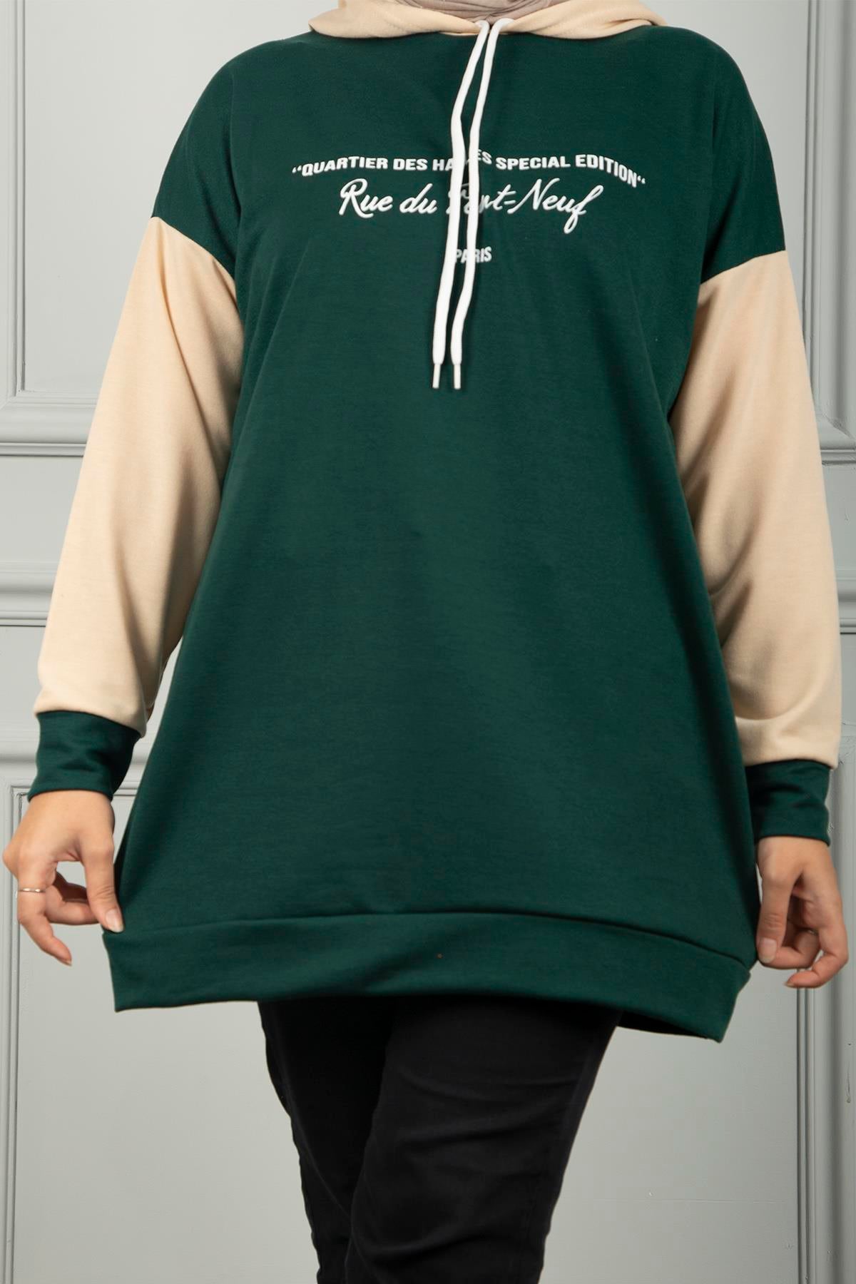 Kadın Haki Kapüşonlu Sweatshirt