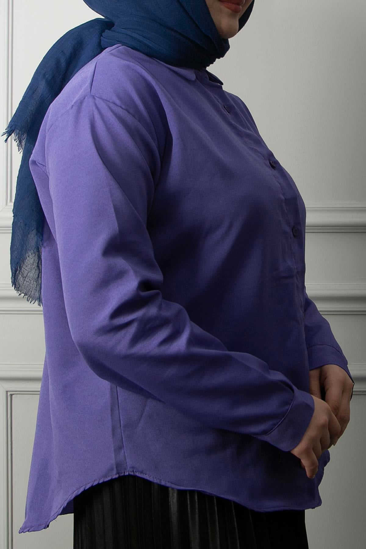 Kadın Mor Oversize Düz Gömlek
