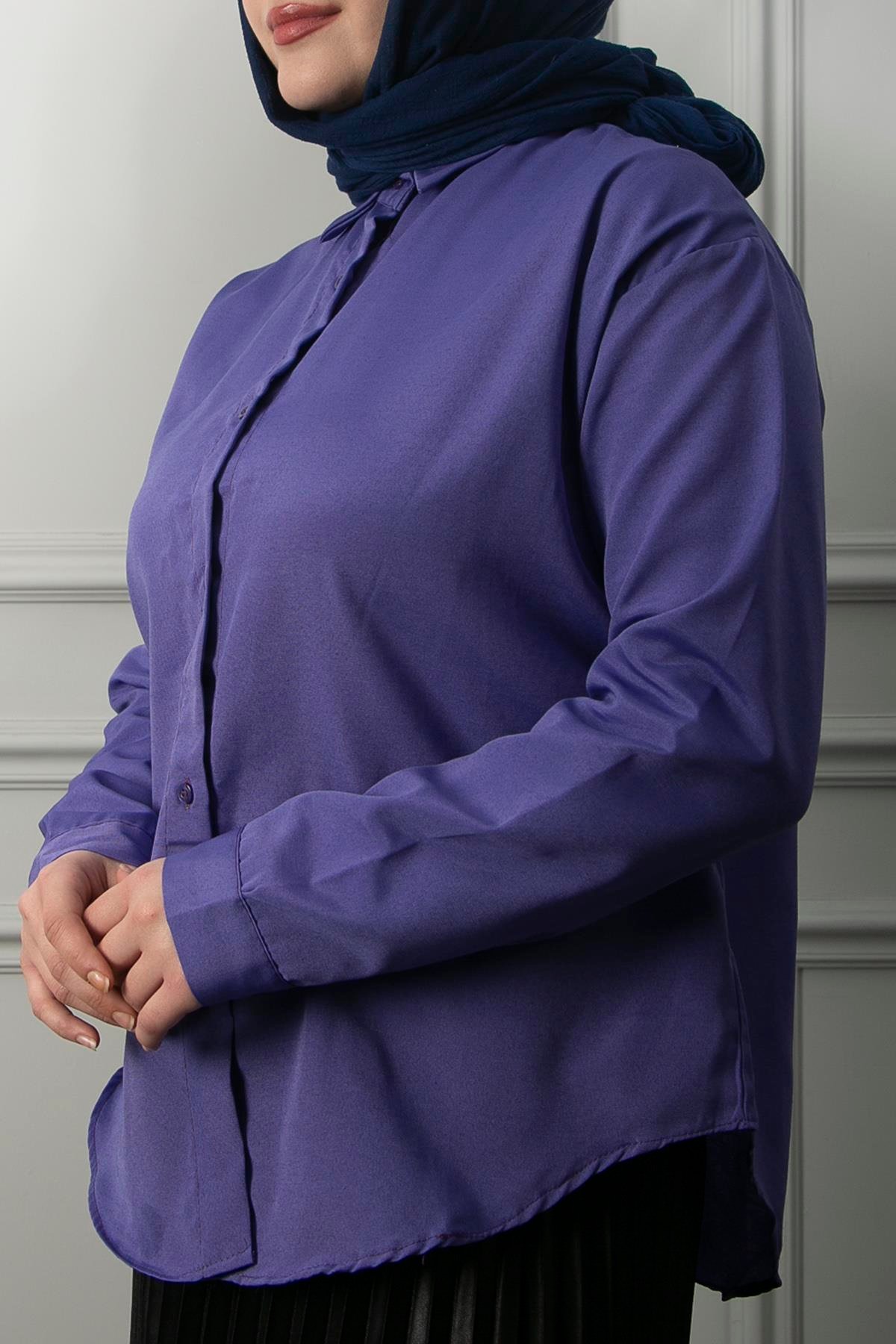 Kadın Mor Oversize Düz Gömlek