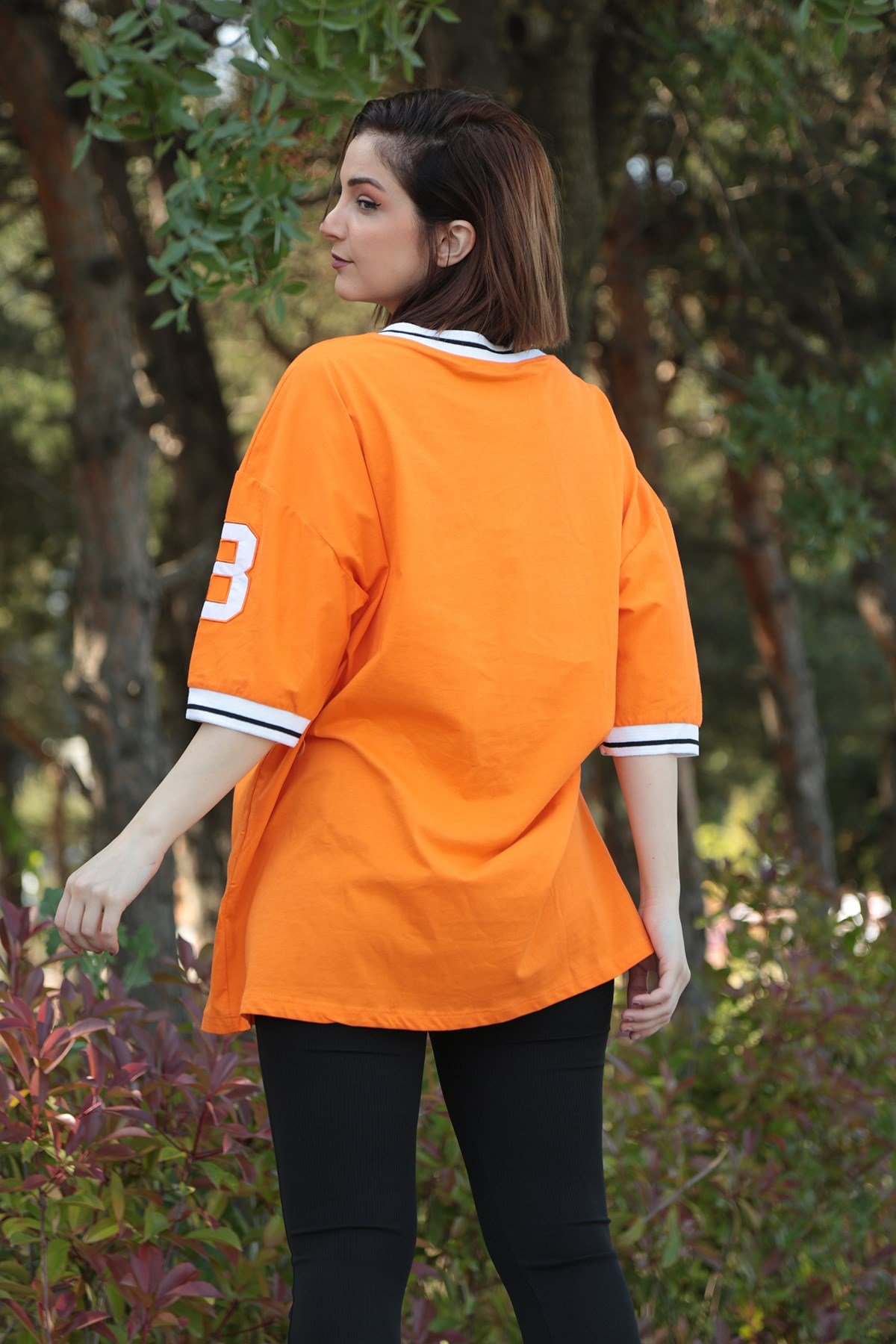 Kadın Turuncu Baskılı Oversize Tshirt