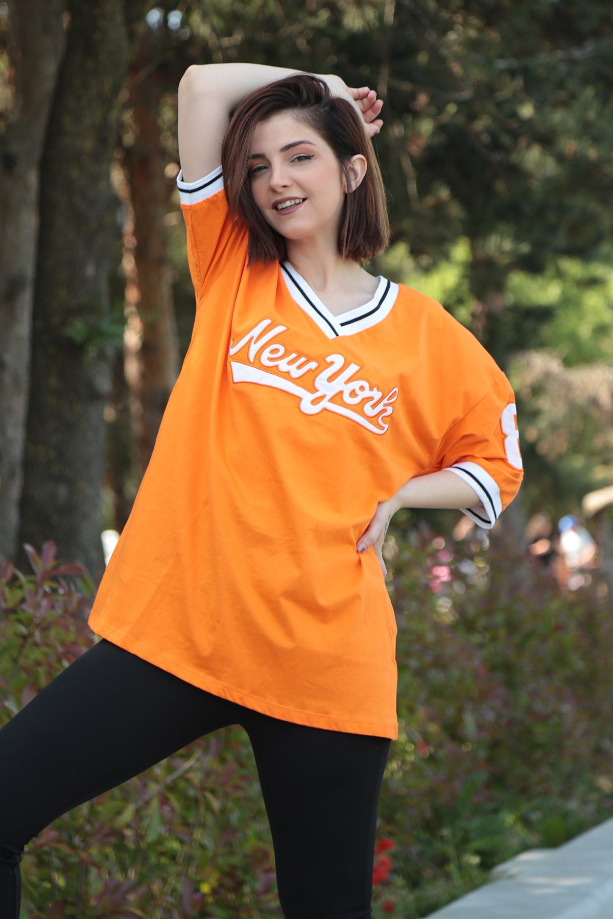 Kadın Turuncu Baskılı Oversize Tshirt