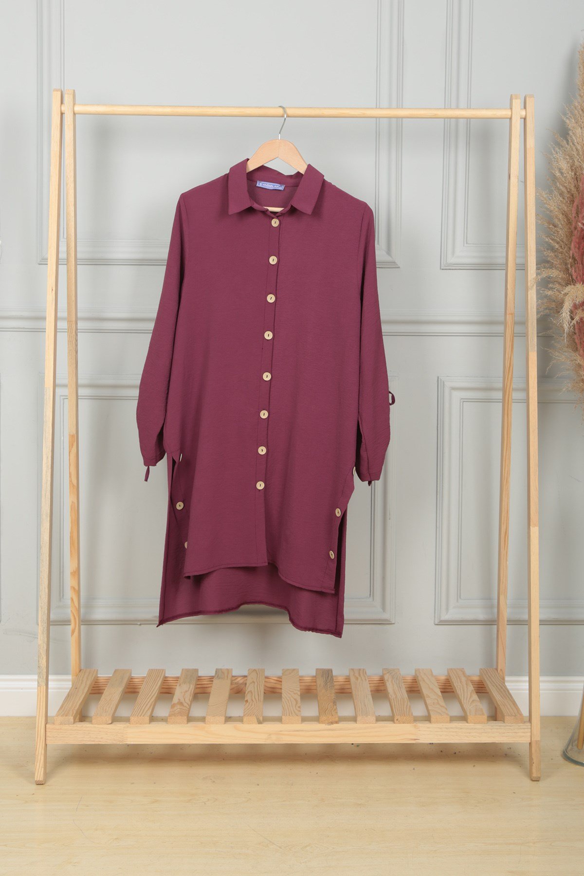 Kadın Violet Düğmeli Kolları Büzgülü Tunik