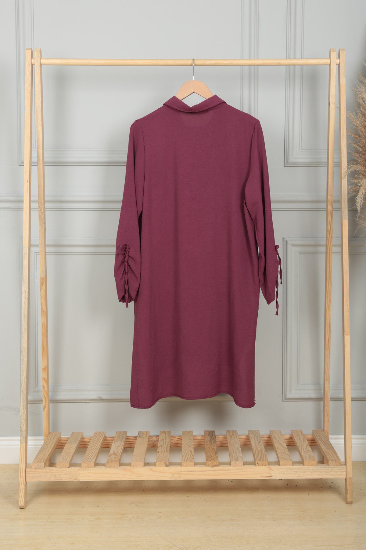 Kadın Violet Düğmeli Kolları Büzgülü Tunik