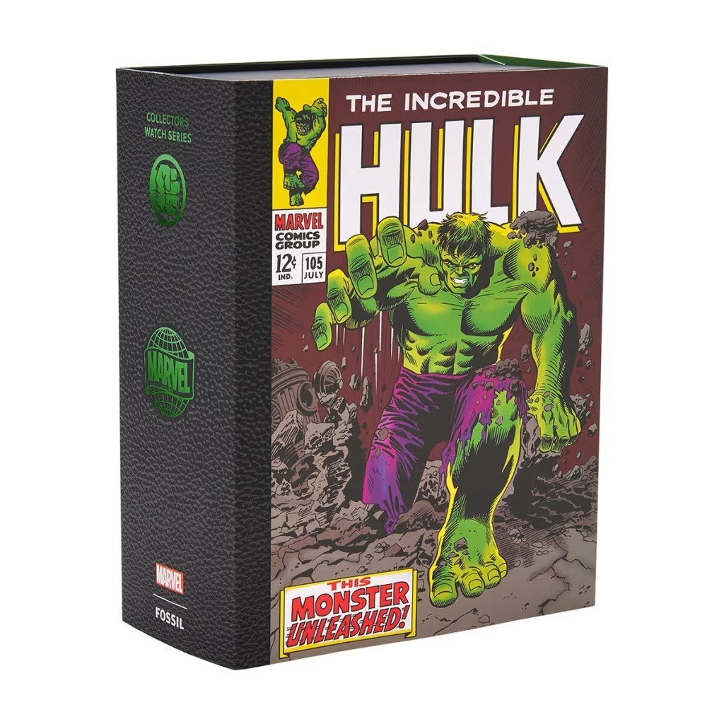 Fossil FLE1246SET Marvel x Fossil Limited-Edition Incredible Hulk Erkek Kol Saati ve Yaka İğnesi Seti