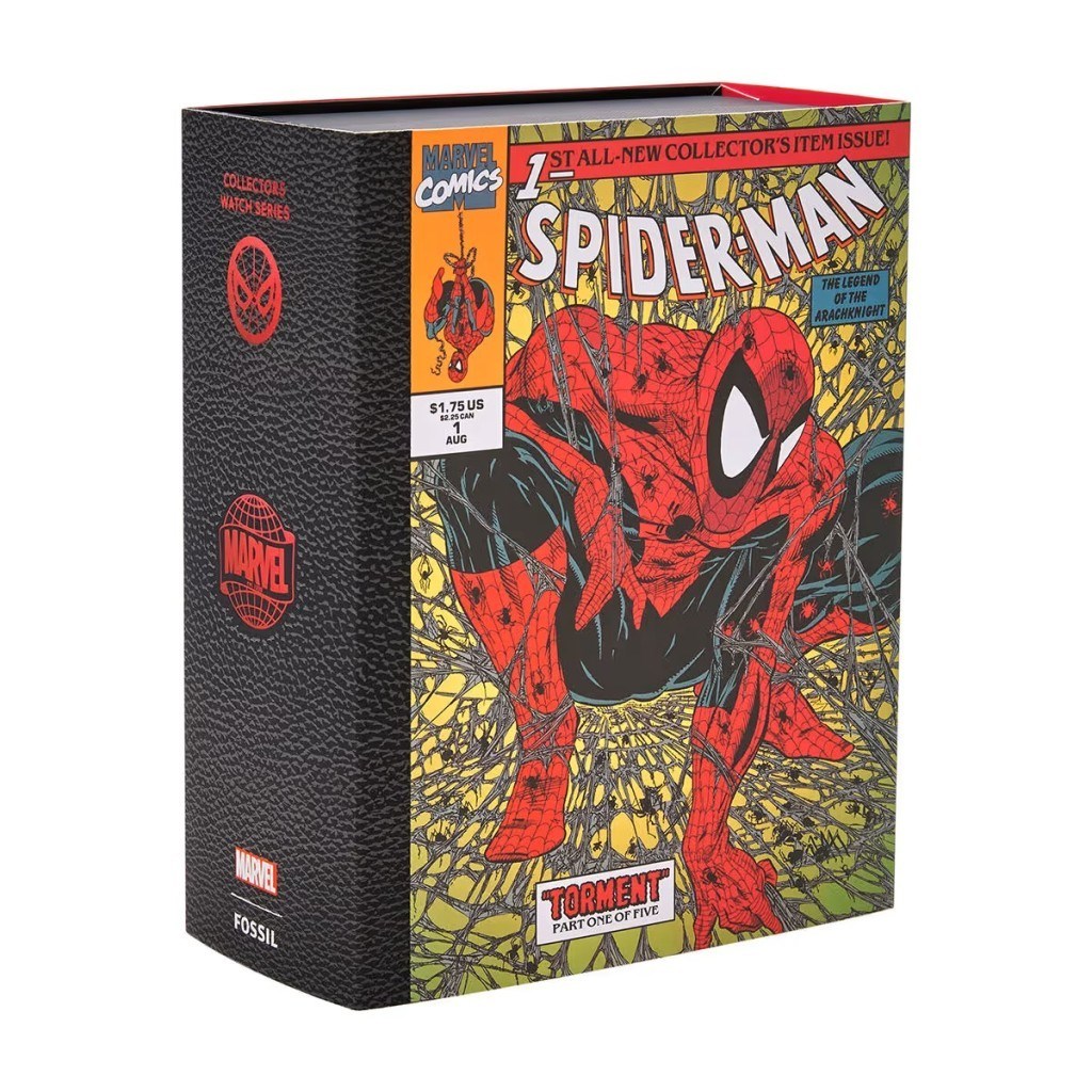 Fossil FLE1247SET Marvel x Fossil Limited-Edition Spider-Man Erkek Kol Saati ve Yaka İğnesi Seti
