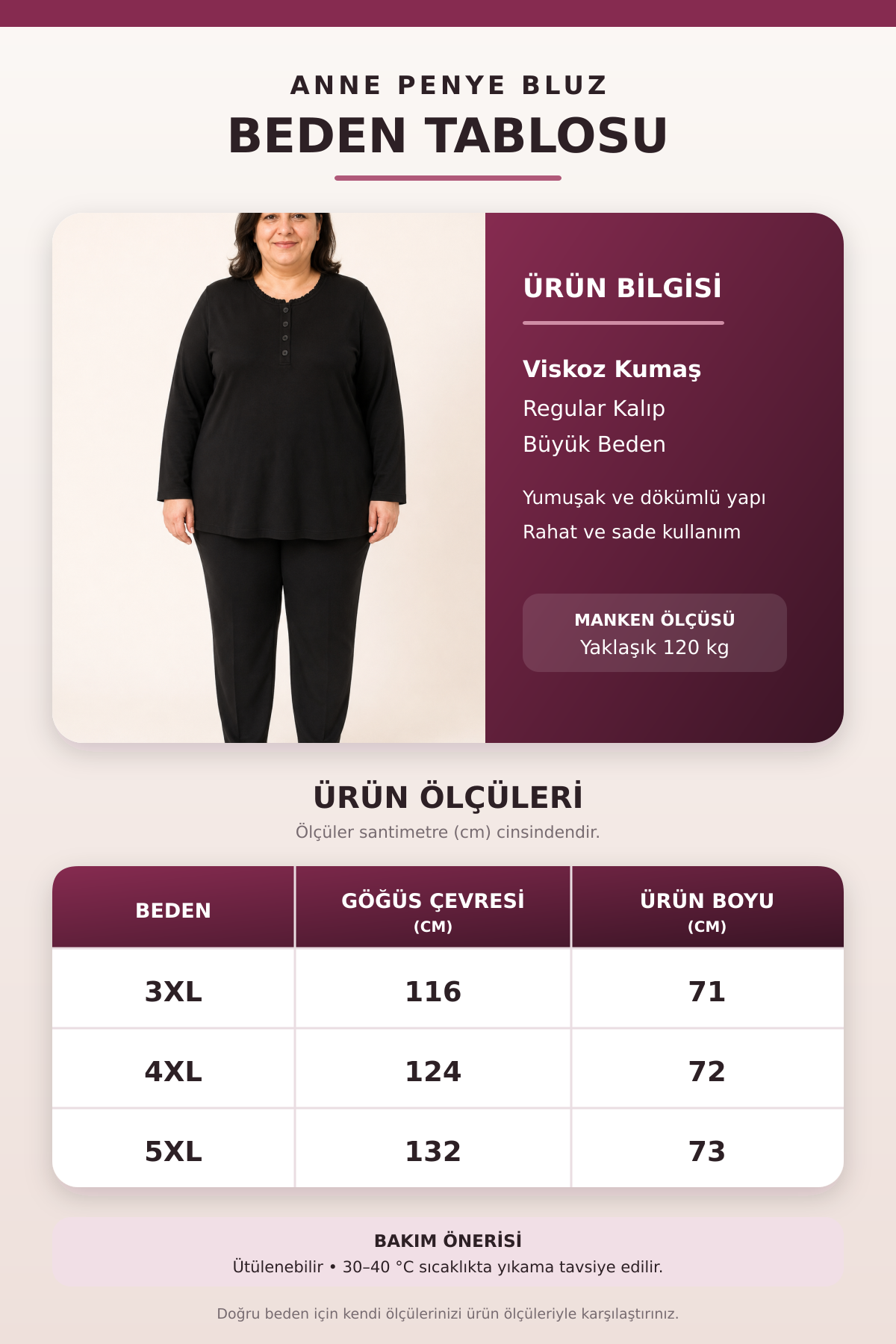 Büyük Beden Sade Anne Penye Bluz 407