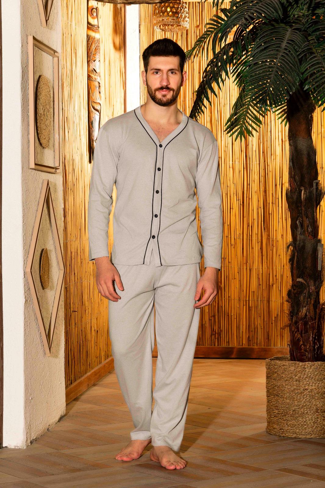 Erkek Boydan Düğmeli Yüksel Kalite Pamuk Pijama Takımı 16511