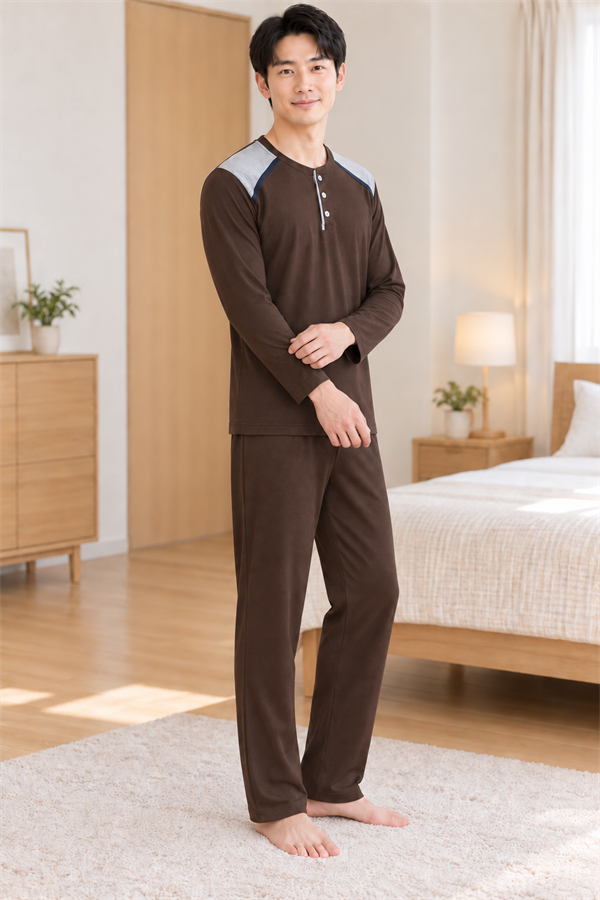 Erkek İnterlok Rahat Kalıp Ekoseli Yuvarlak Yaka Pamuk Pijama Takımı 6854