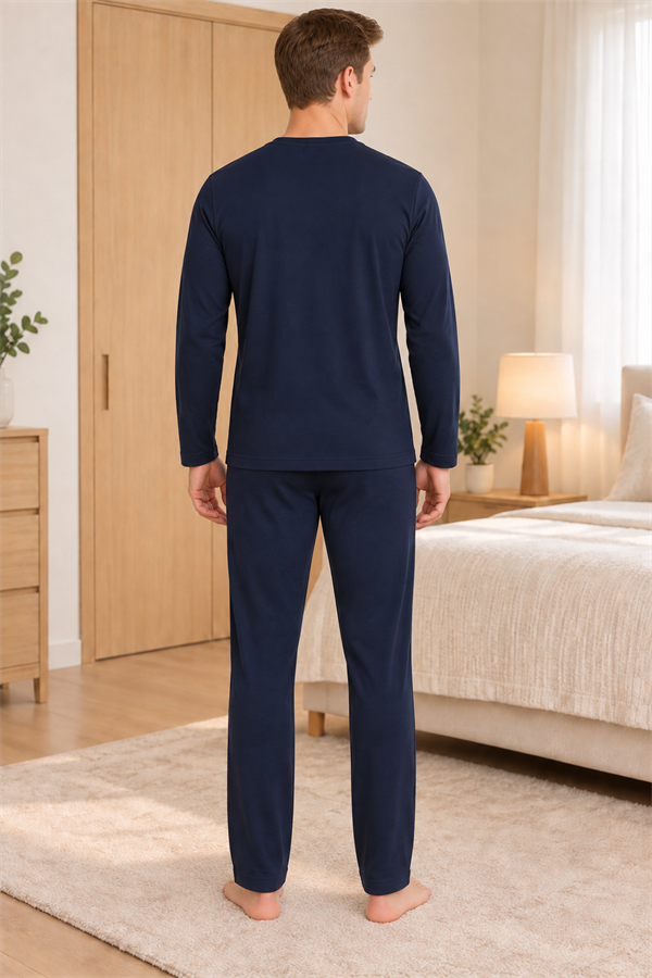 Erkek İnterlok Rahat Kalıp Ekoseli Yuvarlak Yaka Pamuk Pijama Takımı 6854