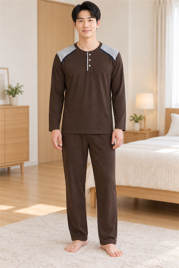 Erkek İnterlok Rahat Kalıp Ekoseli Yuvarlak Yaka Pamuk Pijama Takımı 6854