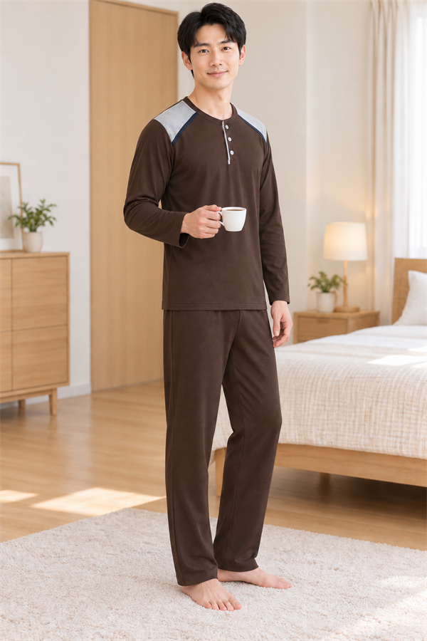 Erkek İnterlok Rahat Kalıp Ekoseli Yuvarlak Yaka Pamuk Pijama Takımı 6854