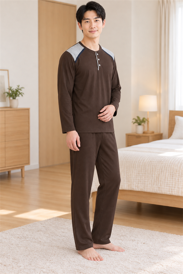 Erkek İnterlok Rahat Kalıp Ekoseli Yuvarlak Yaka Pamuk Pijama Takımı 6854