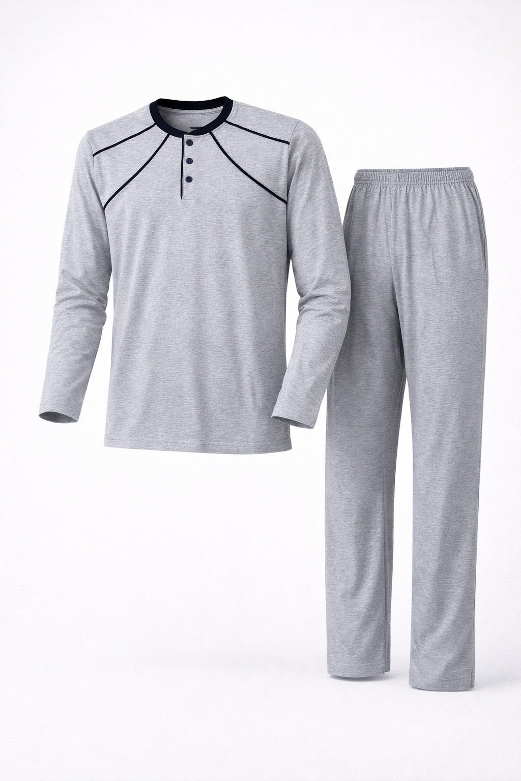 Erkek İnterlok Rahat Kalıp Sıfır Yaka Yüksek Kalite Pamuk Pijama Takımı 16670