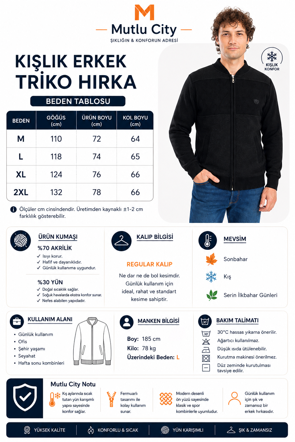 Erkek Orta Yaş ve Üzeri Triko Örgü Akrilik Fermuarlı Kışlık Baba Hırka 3013