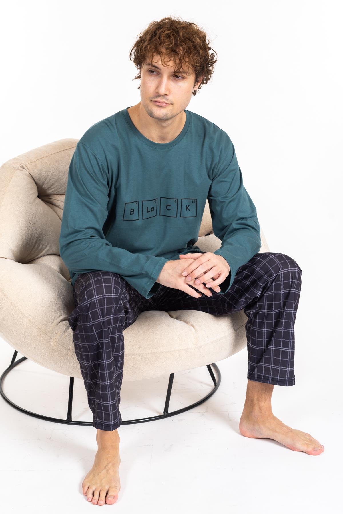 Erkek Penye Pamuk Regular Kalıp Sıfır Yaka Pijama Takımı A803123