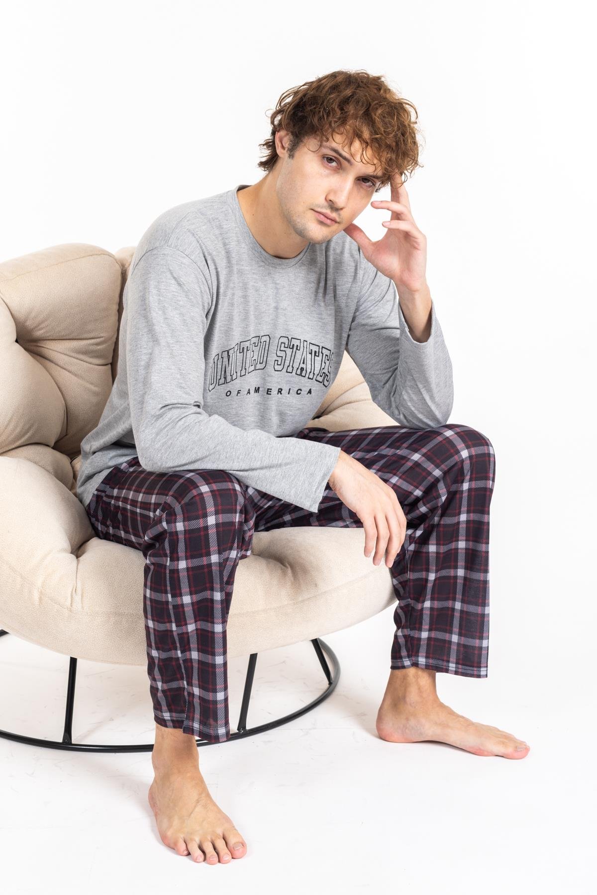 Erkek Penye Pamuk Regular Kalıp Sıfır Yaka Pijama Takımı A803123