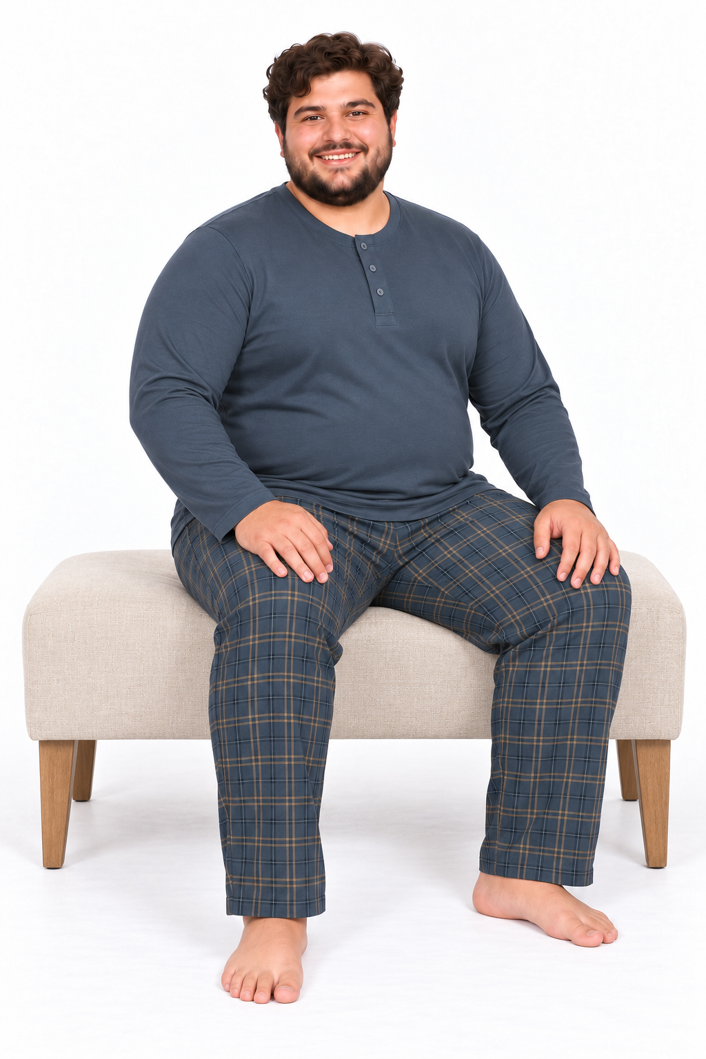 Erkek Yüksek Kalite İnterlok Penye Büyük Beden Pijama Takımı 18562