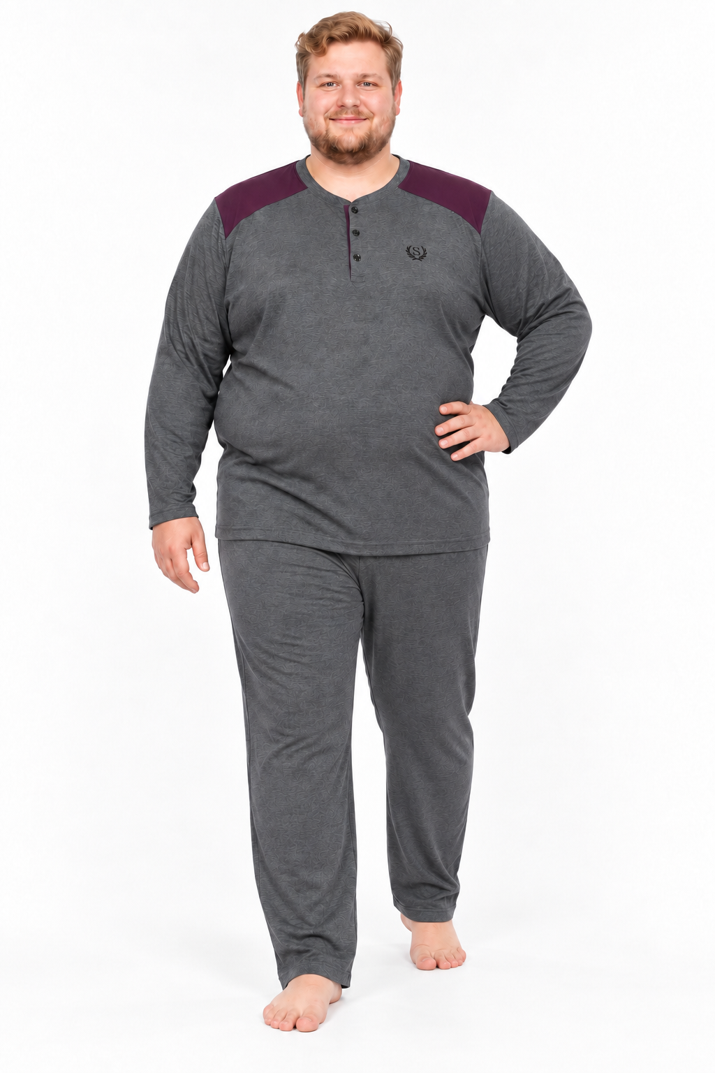 Erkek Yüksek Kalite İnterlok Penye Büyük Beden Penye Pijama Takımı 18560