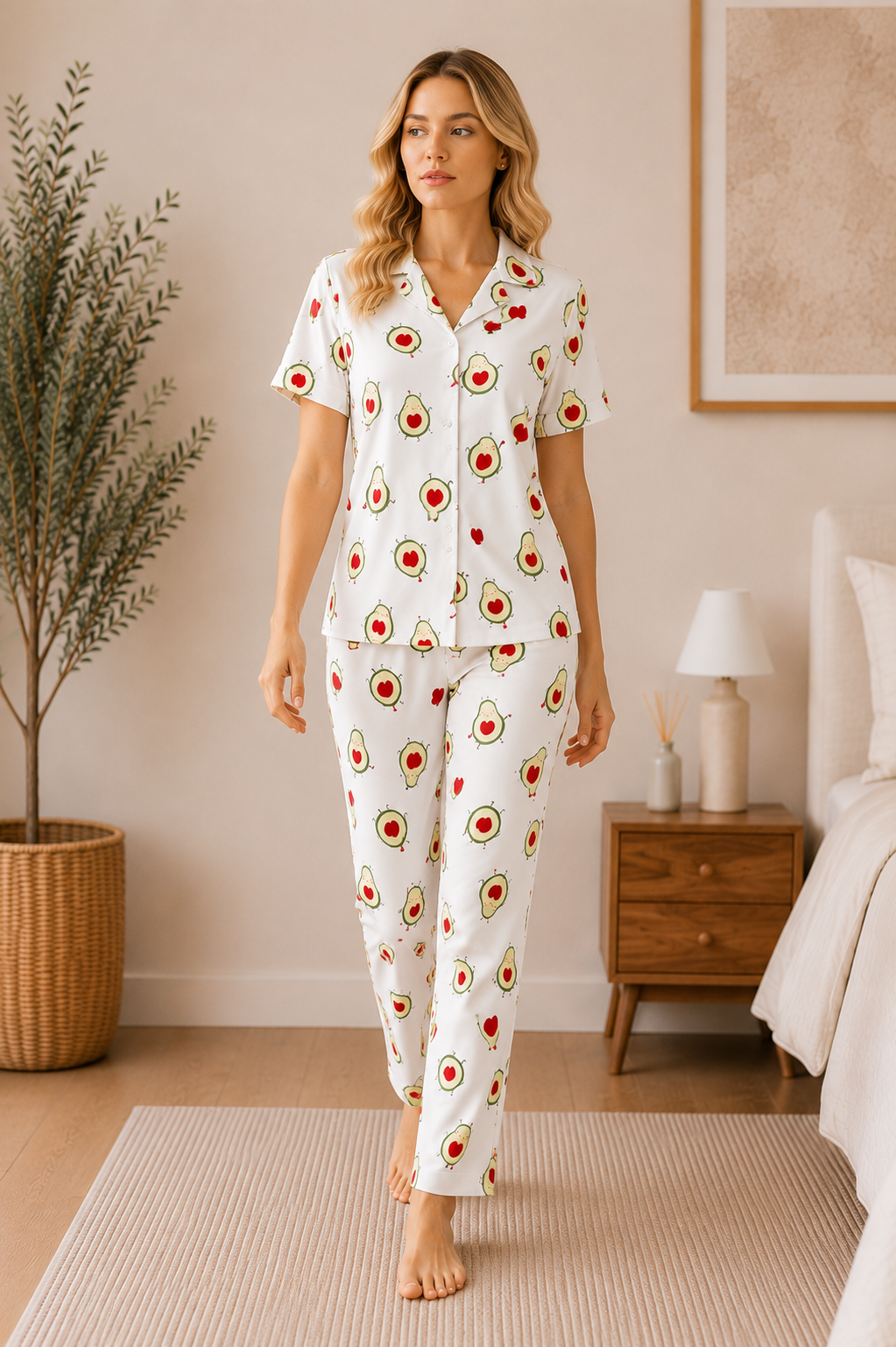 Kadın Milan Kumaş Rahat Kalıp Düğmeli Kısa Kollu Pijama Takımı 3149