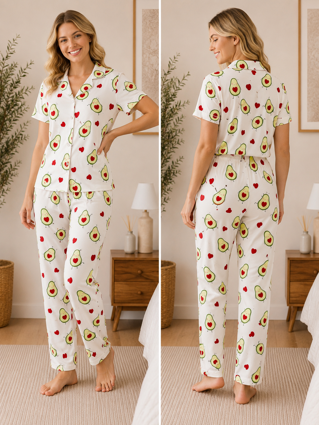 Kadın Milan Kumaş Rahat Kalıp Düğmeli Kısa Kollu Pijama Takımı 3149