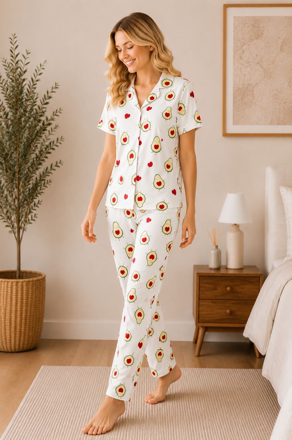Kadın Milan Kumaş Rahat Kalıp Düğmeli Kısa Kollu Pijama Takımı 3149