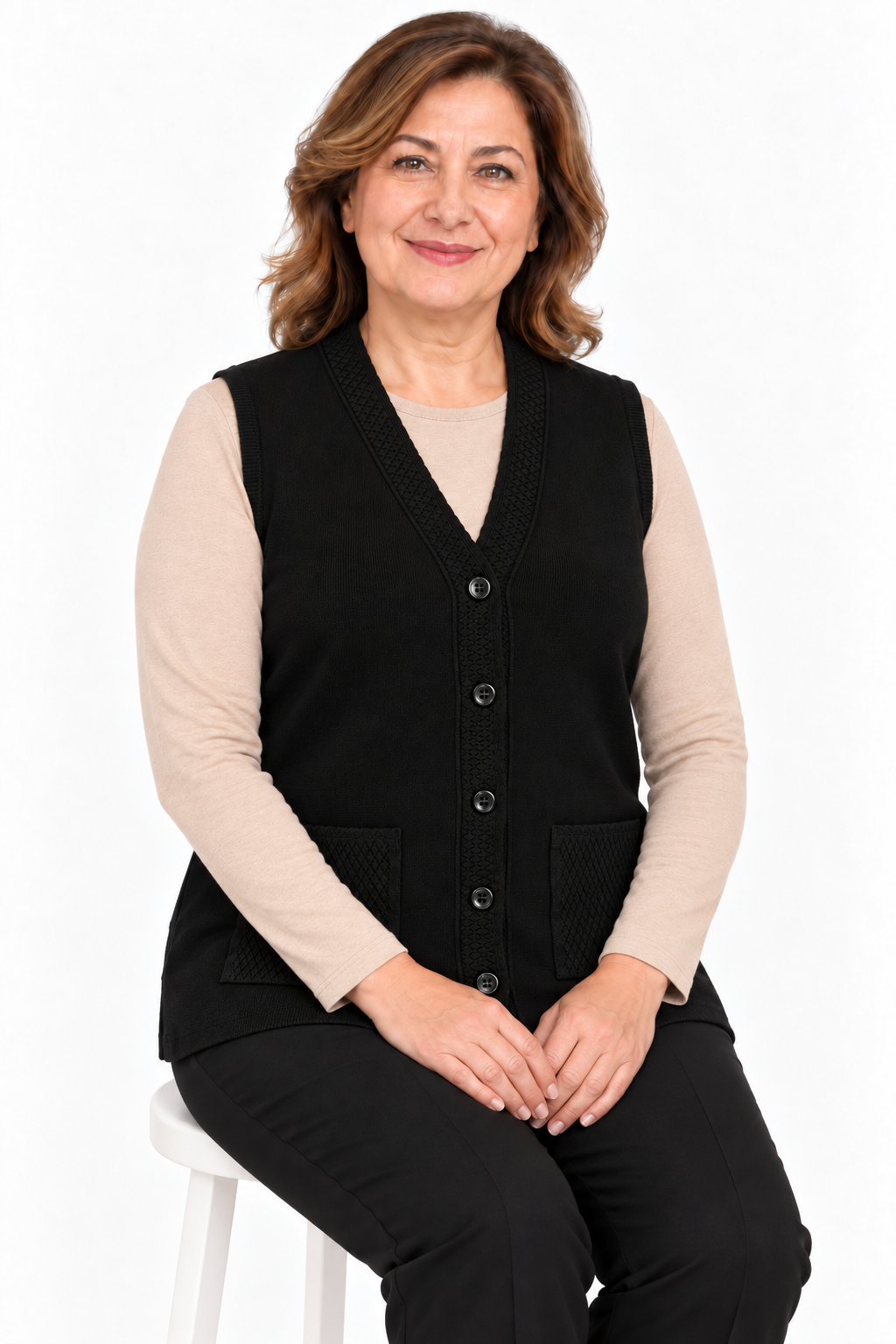 Kadın Orta Yaş ve Üzeri Çelik Örgü Anne Triko Yelek 1150
