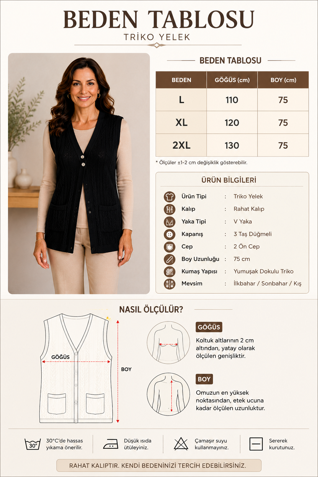 Kadın Orta Yaş ve Üzeri Dört Mevsim Üç Düğmeli Rolax Anne Yelek 415