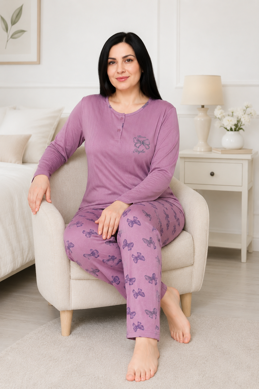 Kadın Orta Yaş ve Üzeri Rahat Kalıp Anne Pijama Takımı 268