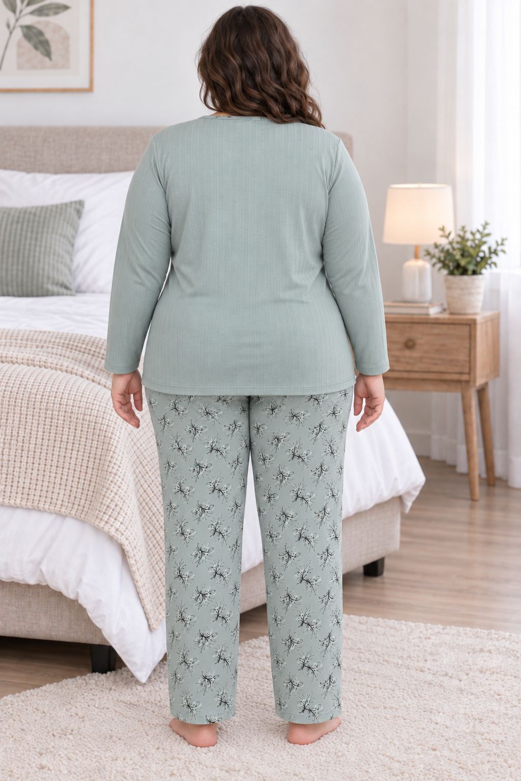 Kadın Orta Yaş ve Üzeri Regular Büyük Beden Pamuk Anne Pijama Takımı 4584