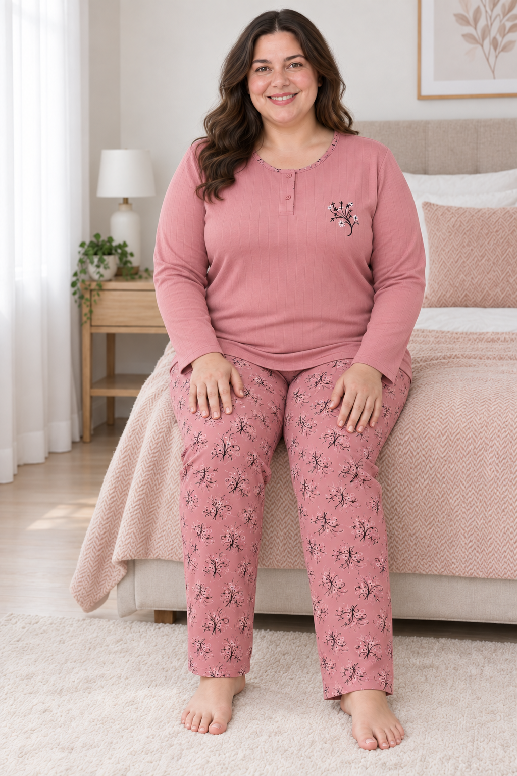 Kadın Orta Yaş ve Üzeri Regular Büyük Beden Pamuk Anne Pijama Takımı 4584
