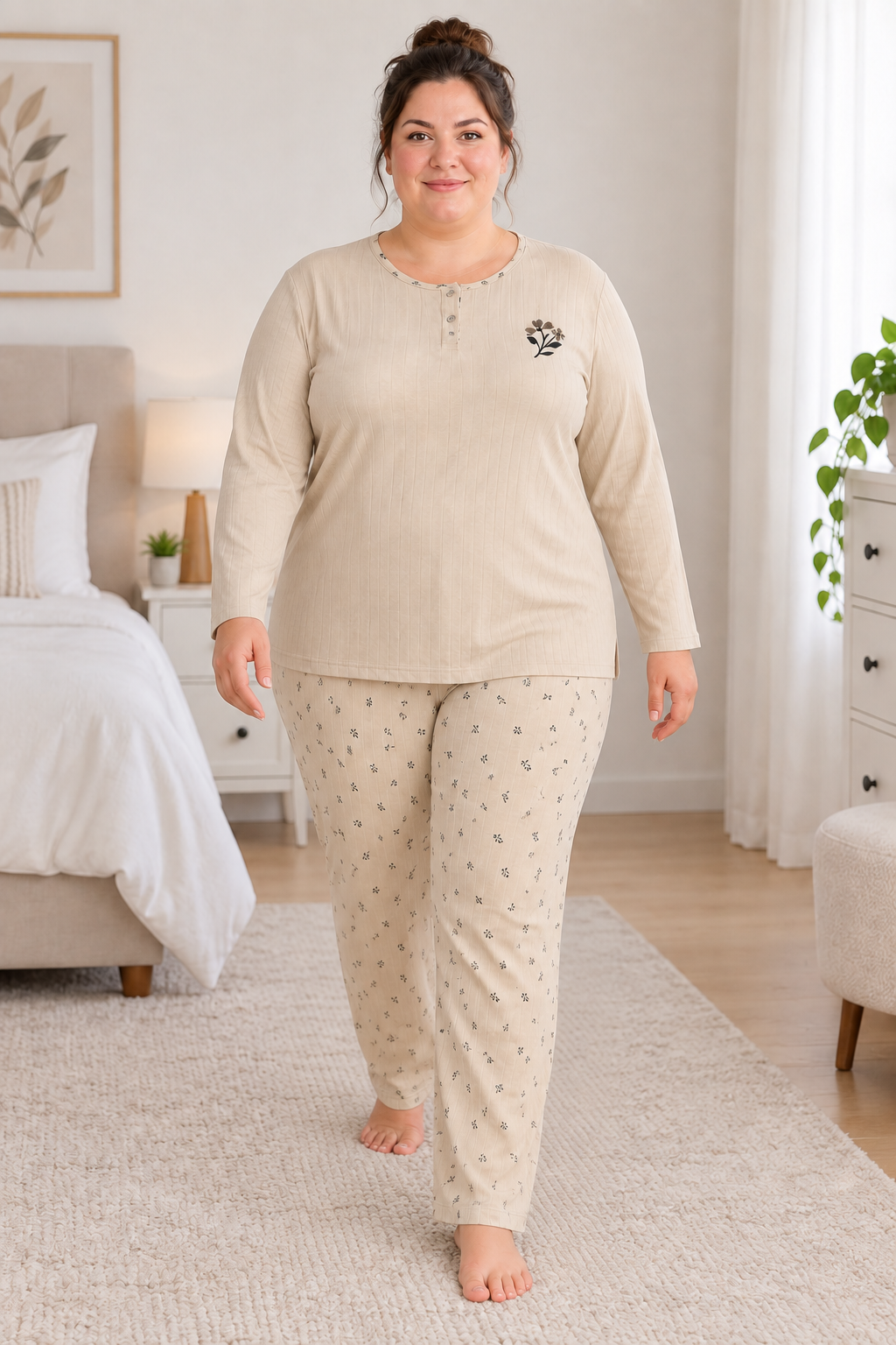 Kadın Orta Yaş ve Üzeri Regular Büyük Beden Pamuk Anne Pijama Takımı 4584