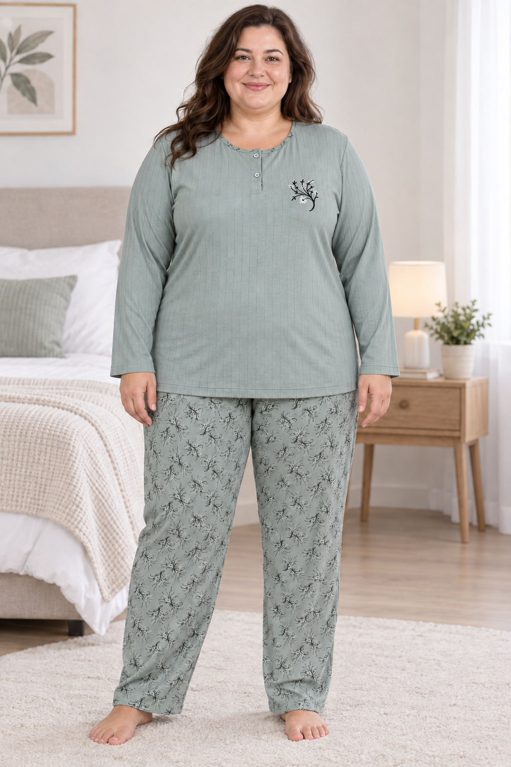 Kadın Orta Yaş ve Üzeri Regular Büyük Beden Pamuk Anne Pijama Takımı 4584