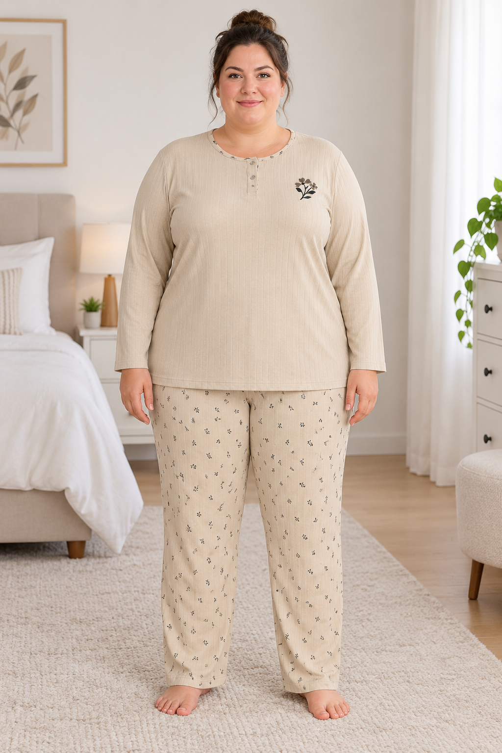 Kadın Orta Yaş ve Üzeri Regular Büyük Beden Pamuk Anne Pijama Takımı 4584