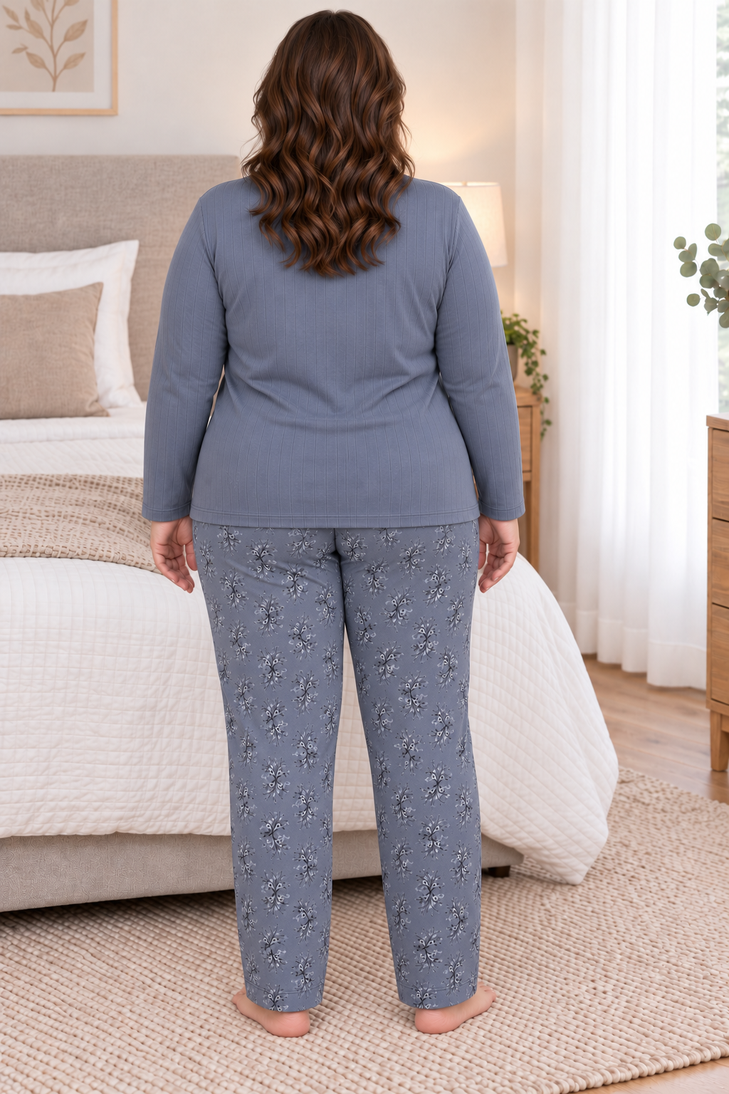 Kadın Orta Yaş ve Üzeri Regular Büyük Beden Pamuk Anne Pijama Takımı 4584