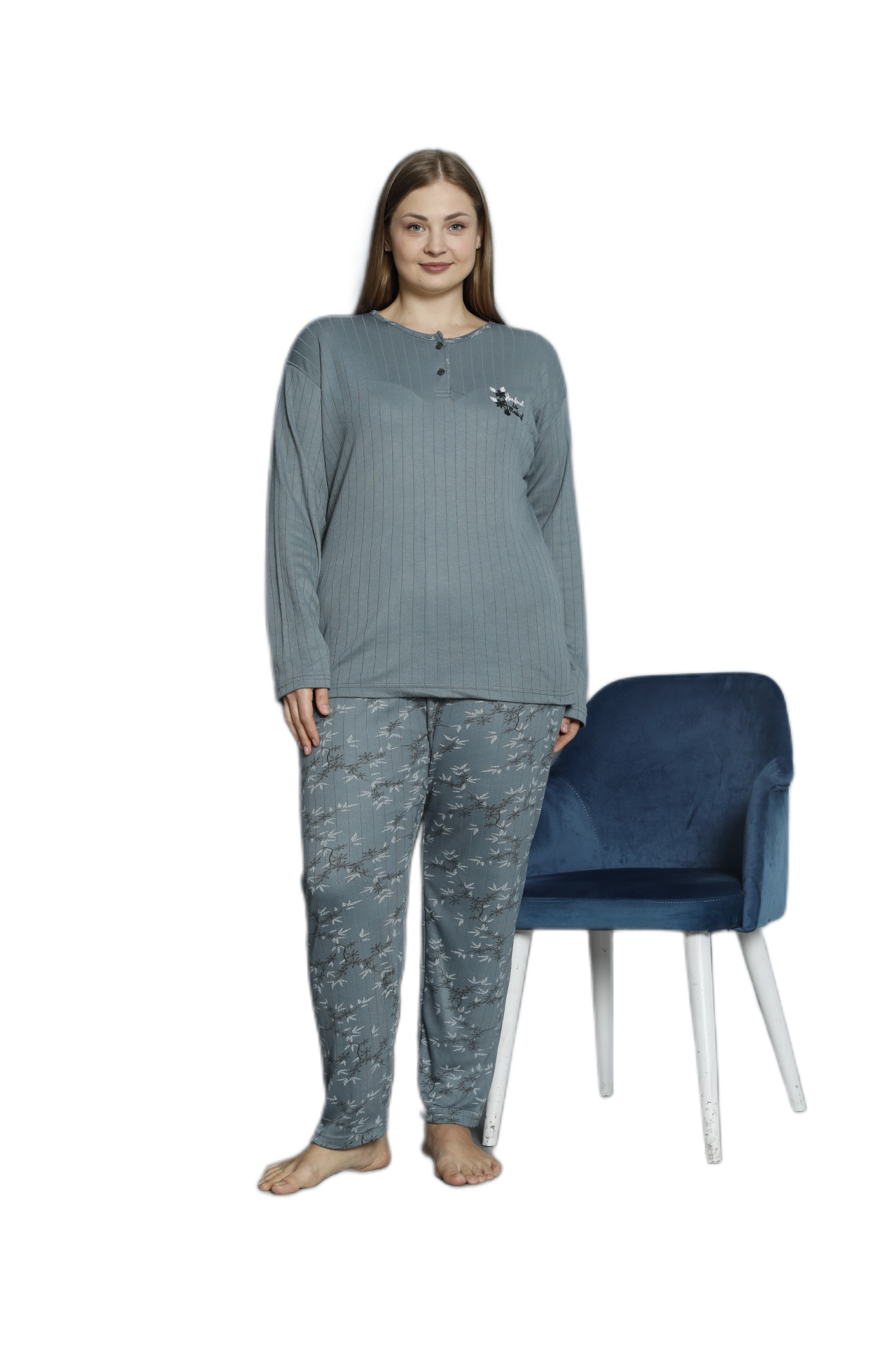 Kadın Orta Yaş ve Üzeri Regular Yüksek Kalite Büyük Beden Pamuk Anne Pijama Takımı 4550