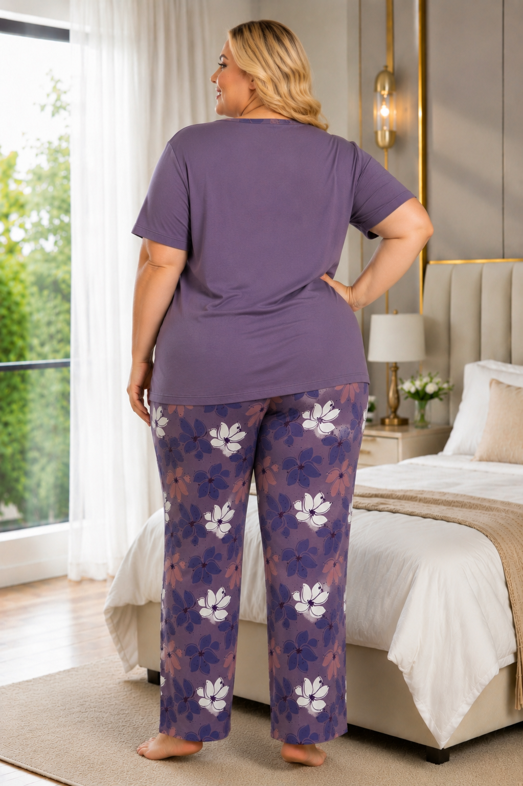 Kadın Orta Yaş ve Üzeri Regular Yüksek Kalite Büyük Beden Modal Kumaş Anne Pijama Takımı 15094