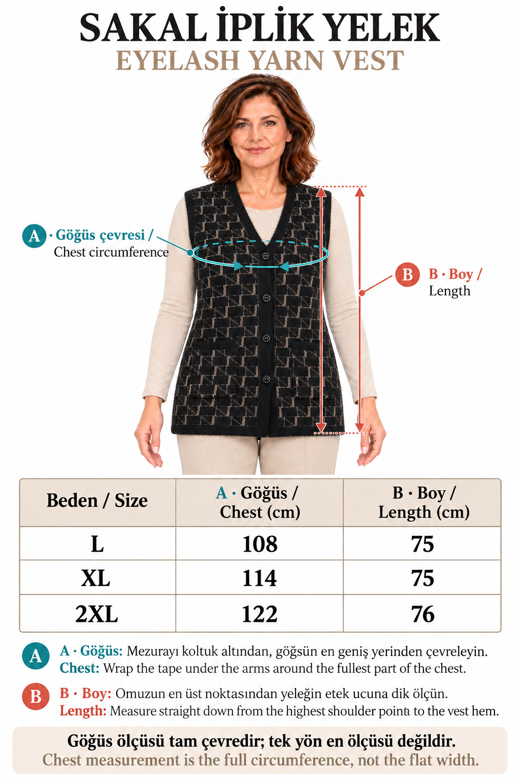 Kadın Orta Yaş ve Üzeri Sakal İplik Anne Düğmeli Triko Yelek 1175