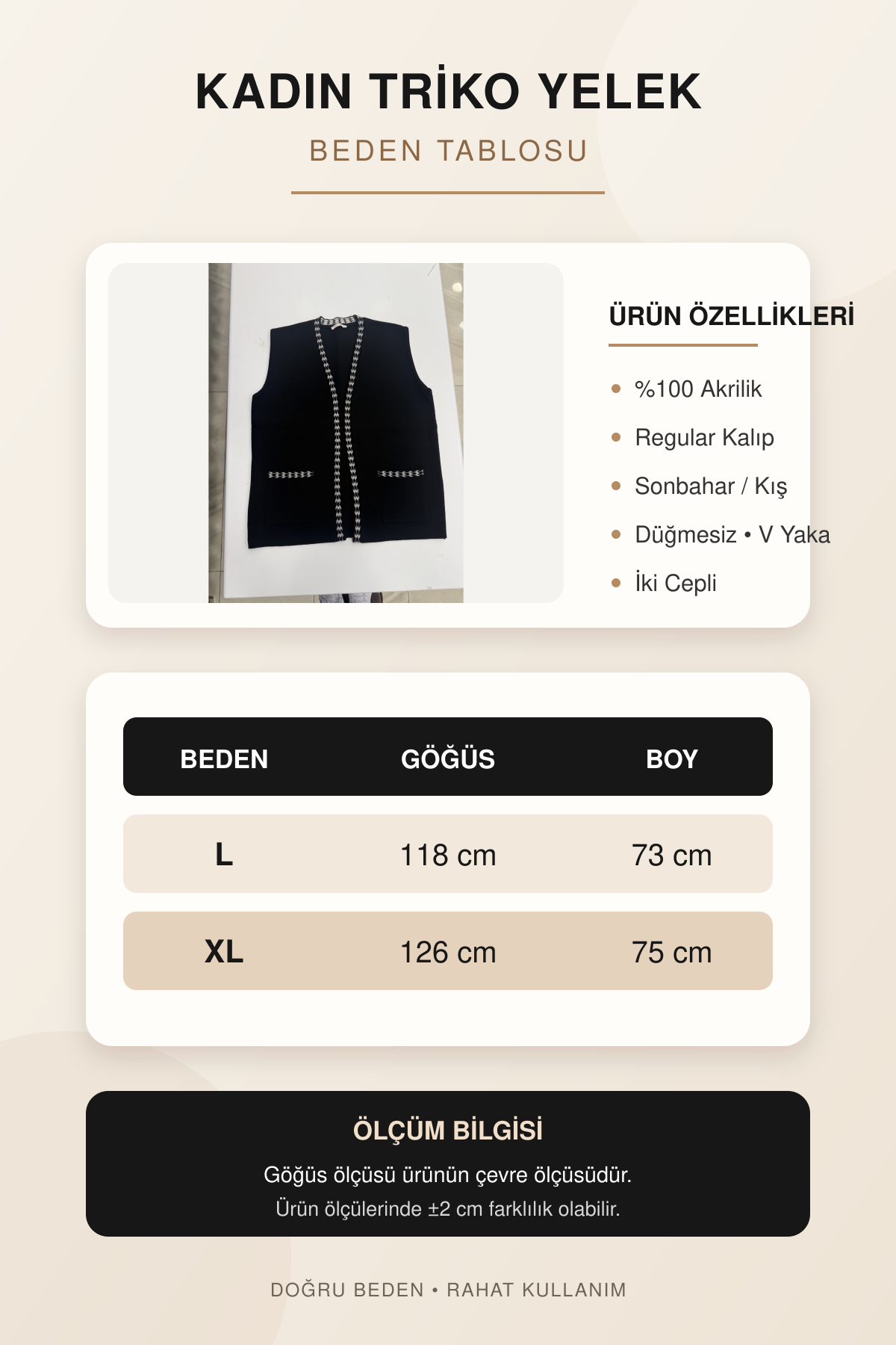 Kadın Orta Yaş ve Üzeri Triko Örgü Sade Desen Düğmesiz Anne Yelek 3321