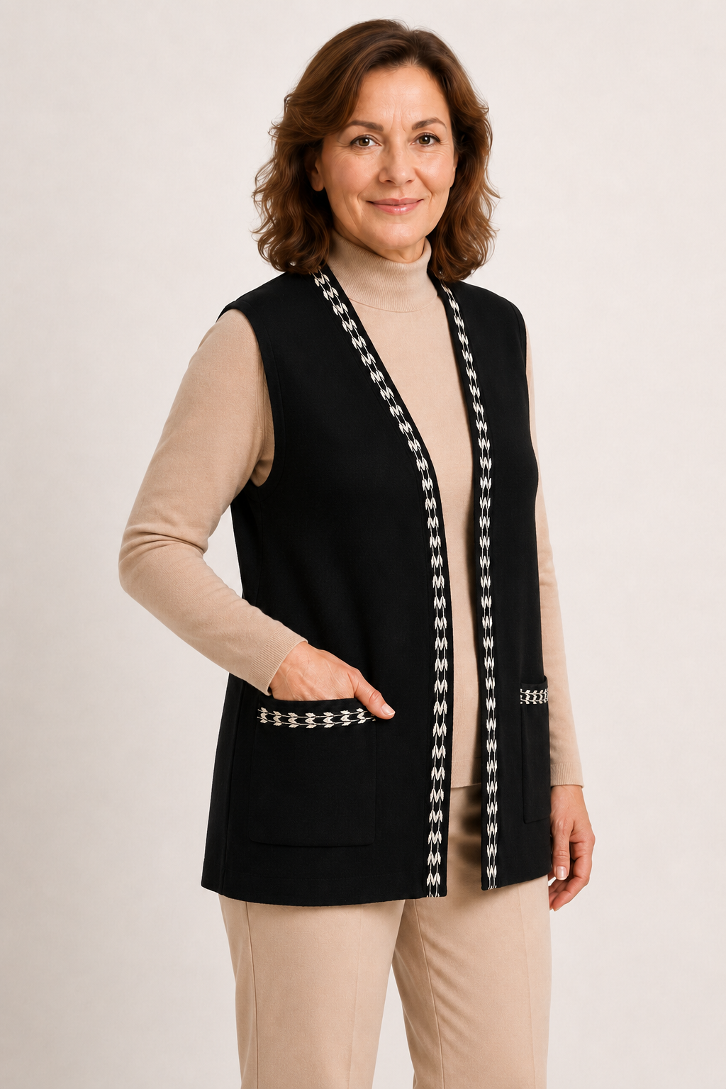 Kadın Orta Yaş ve Üzeri Triko Örgü Sade Desen Düğmesiz Anne Yelek 3321