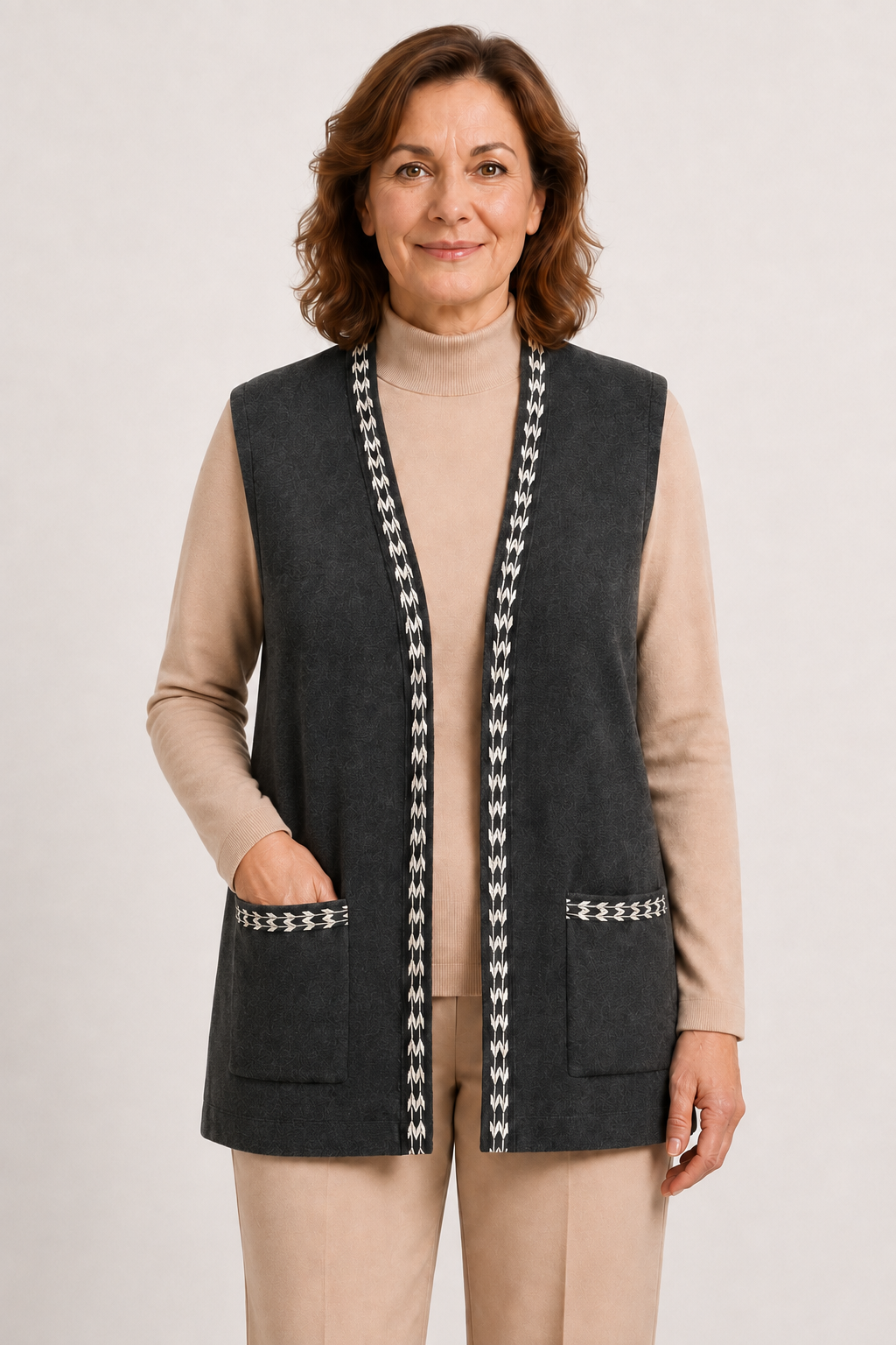 Kadın Orta Yaş ve Üzeri Triko Örgü Sade Desen Düğmesiz Anne Yelek 3321