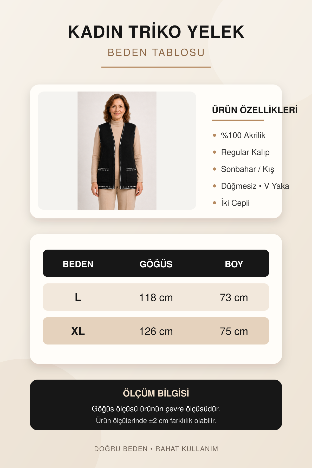 Kadın Orta Yaş ve Üzeri Triko Örgü Sade Desen Düğmesiz Anne Yelek 3318