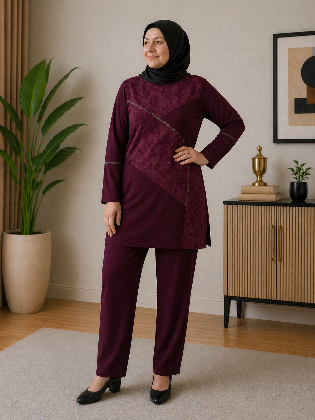 Kadın Orta Yaş ve Üzeri Tunik Pantolon Taş İşlemli AnneTakım 41331