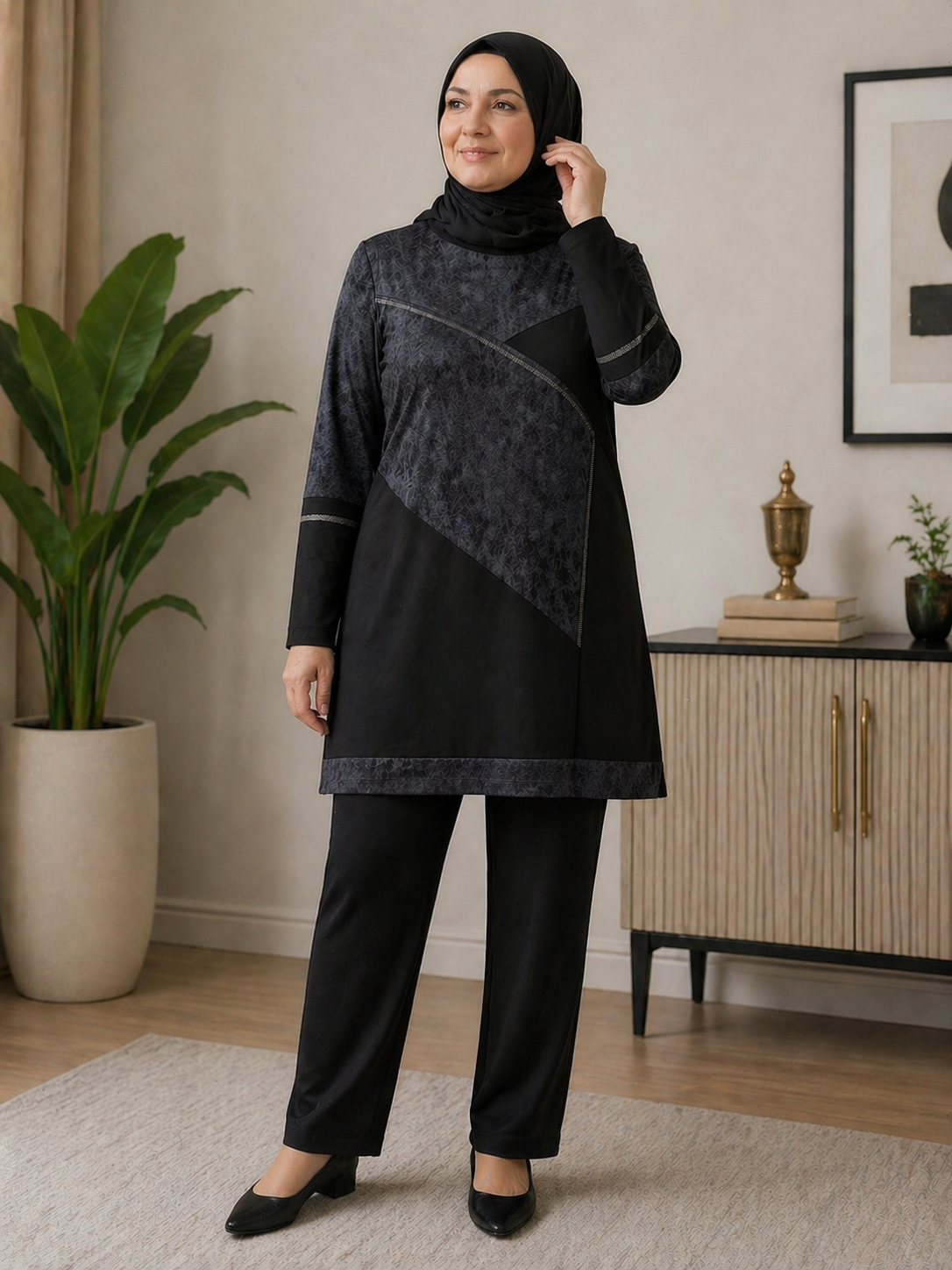 Kadın Orta Yaş ve Üzeri Tunik Pantolon Taş İşlemli AnneTakım 41331