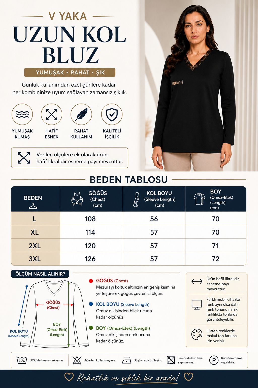 Kadın Orta Yaş ve Üzeri V Yaka Desenli Anne Penye Bluz 30575