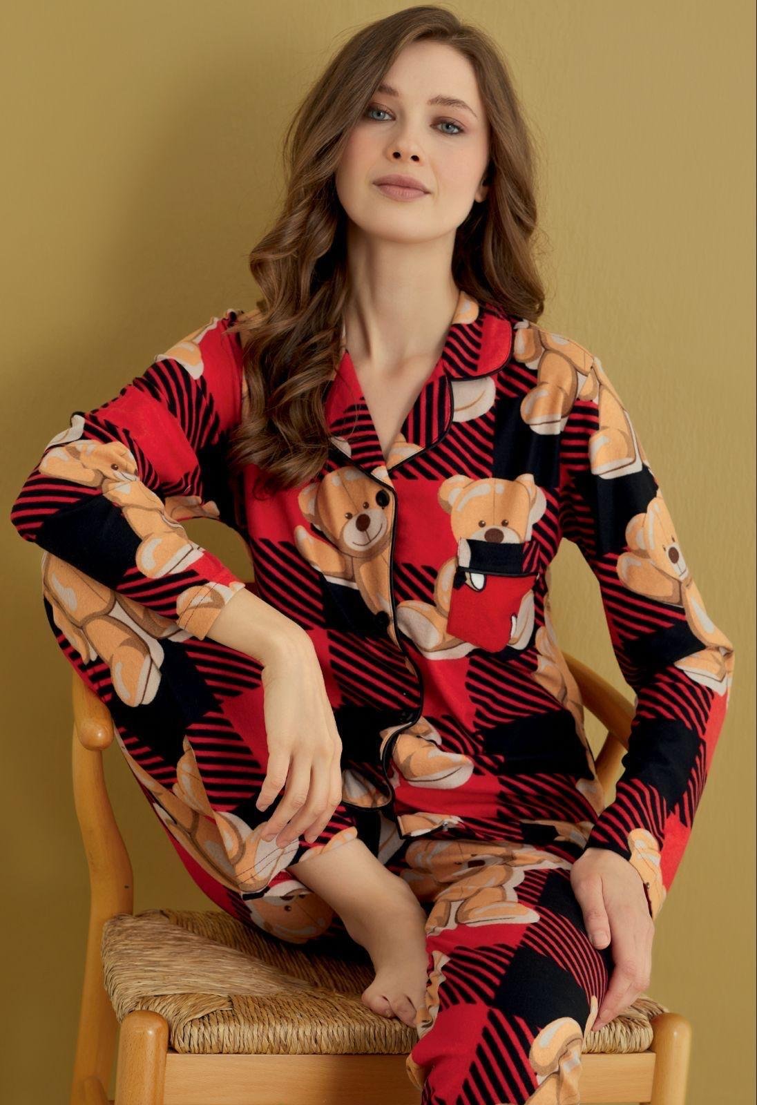 Kadın Soft Kumaş Düğmeli Gömlek Yaka Yüksek Kalite Pijama Takımı 3026