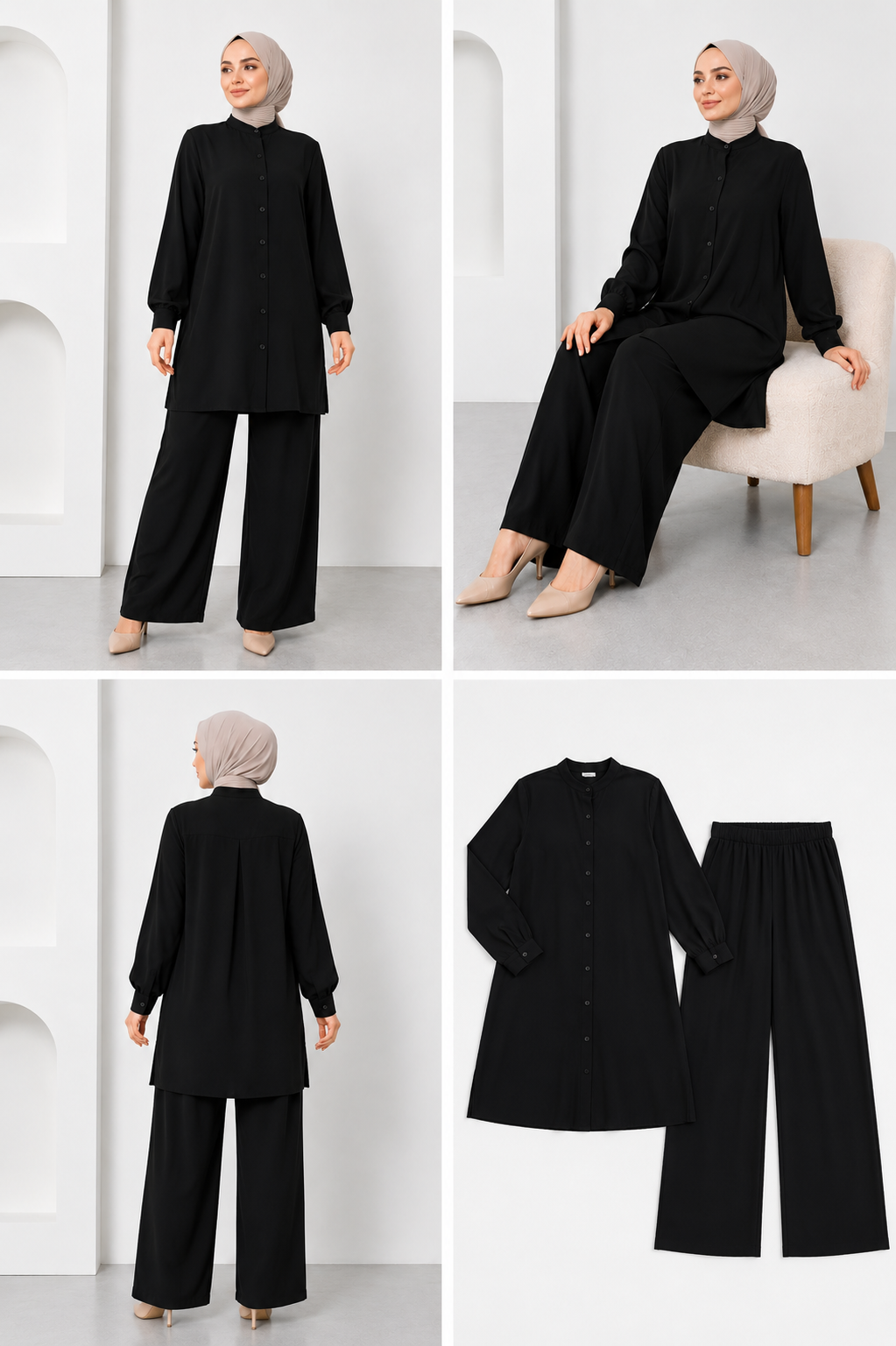 Kadın Tunik Gömlek Pantolon Soft Kumaş Tesettür Takım 1406 