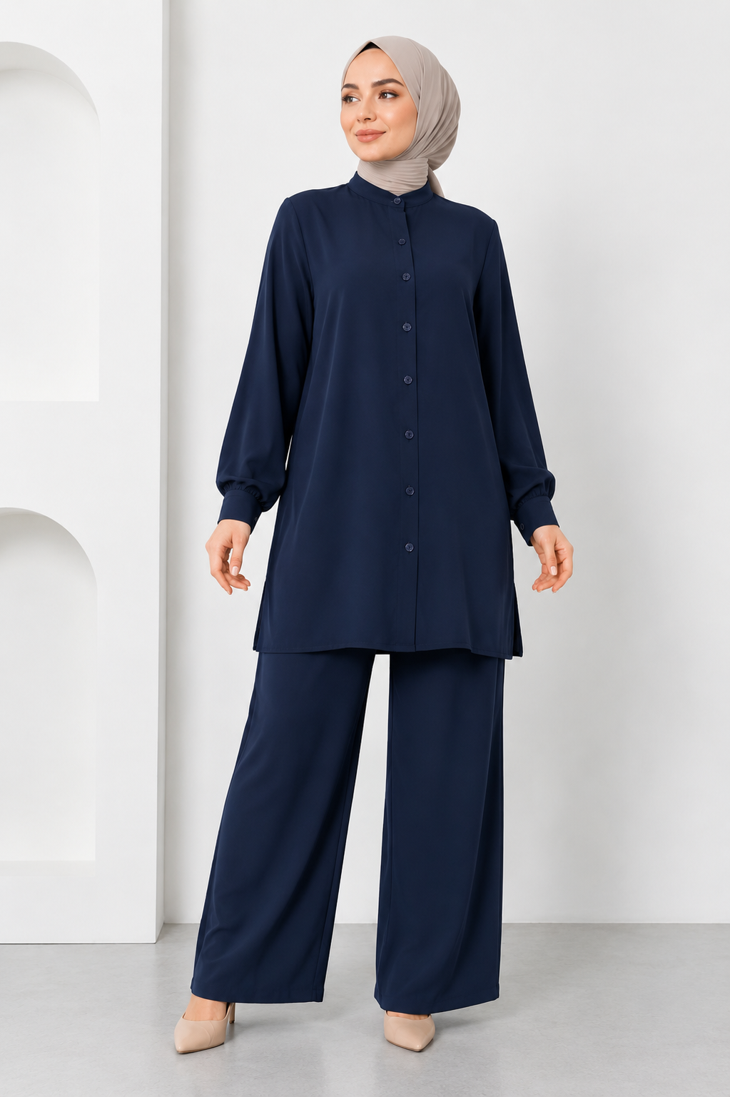 Kadın Tunik Gömlek Pantolon Soft Kumaş Tesettür Takım 1406 