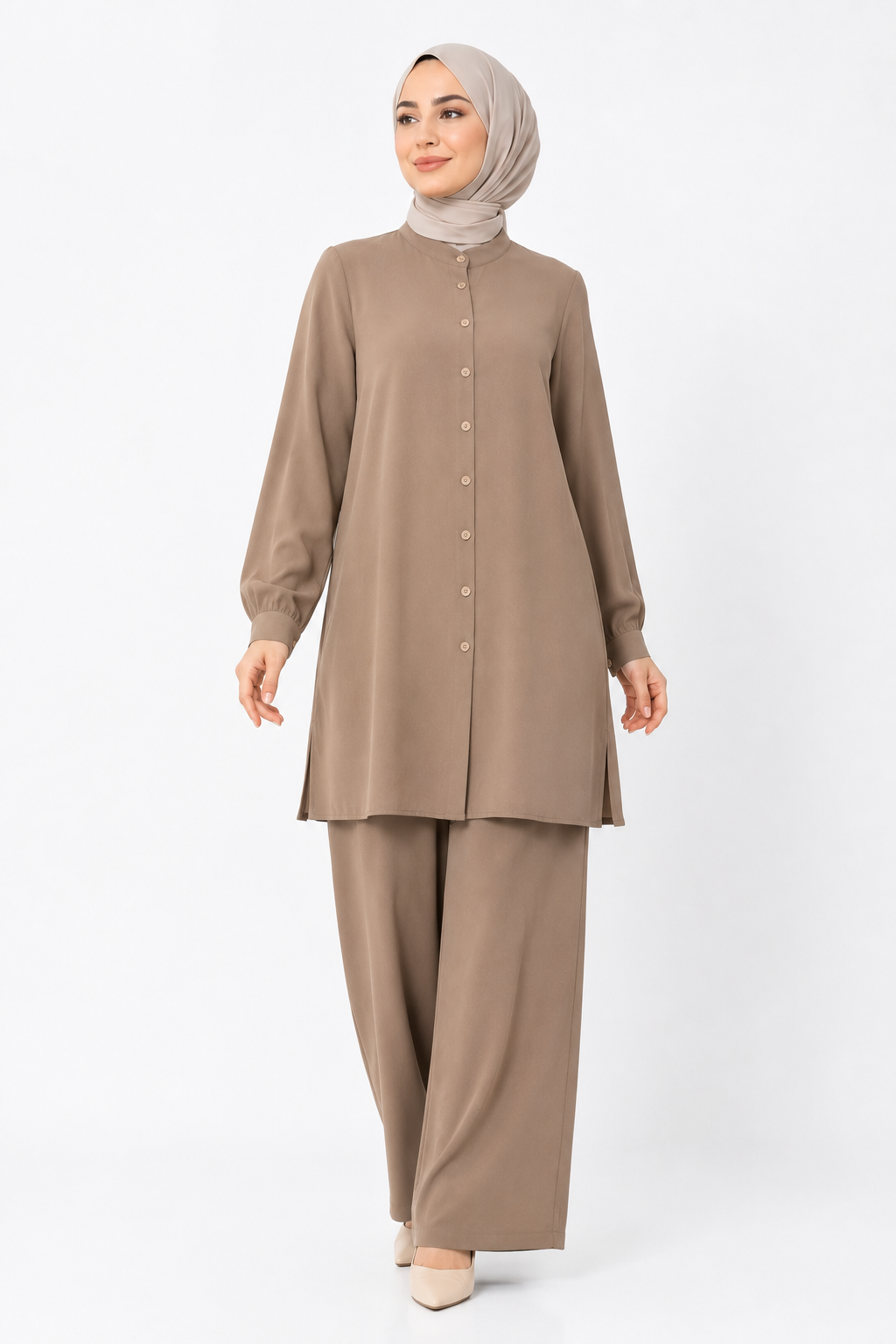 Kadın Tunik Gömlek Pantolon Soft Kumaş Tesettür Takım 1406 