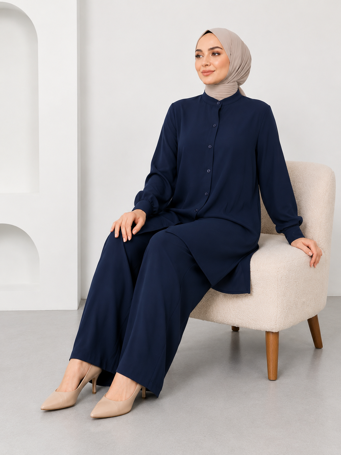Kadın Tunik Gömlek Pantolon Soft Kumaş Tesettür Takım 1406 
